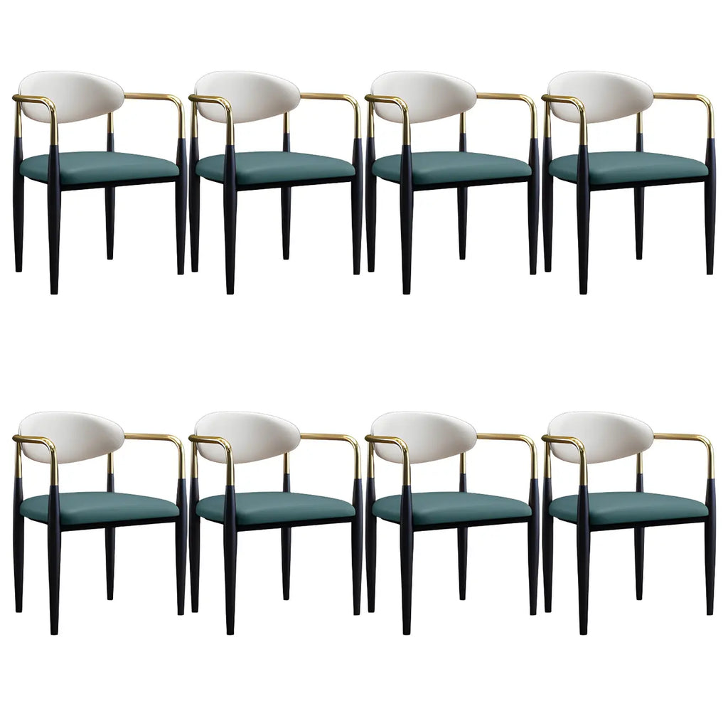 Curved Metal Legs Faux Leather Armrest Dining Chair