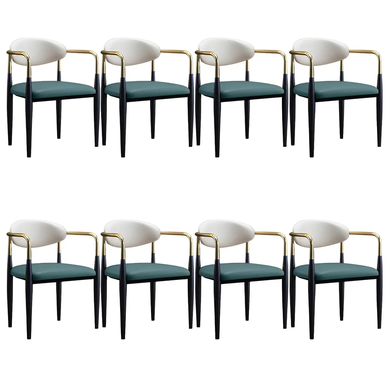 Curved Metal Legs Faux Leather Armrest Dining Chair