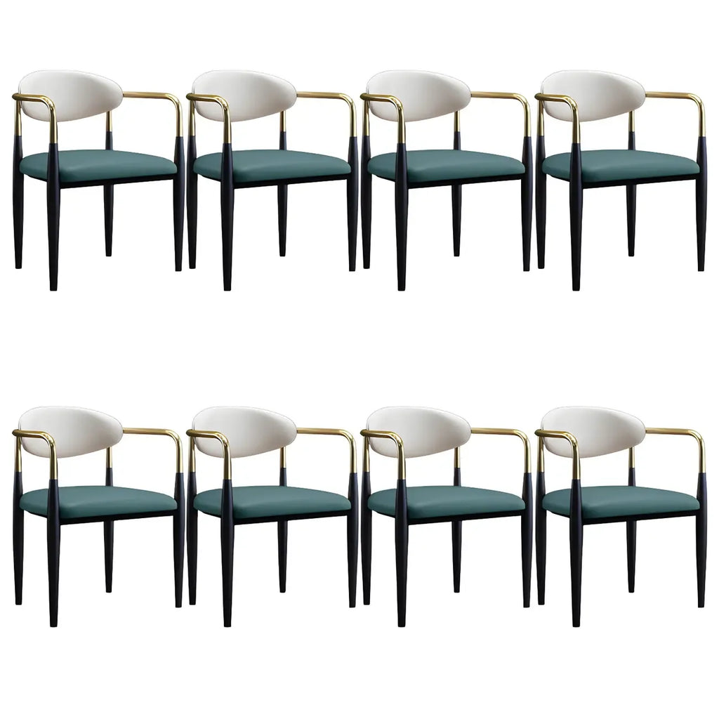 Curved Metal Legs Faux Leather Armrest Dining Chair