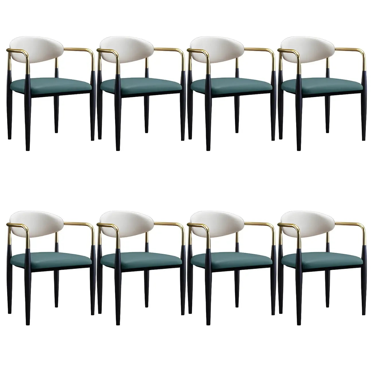 Curved Metal Legs Faux Leather Armrest Dining Chair
