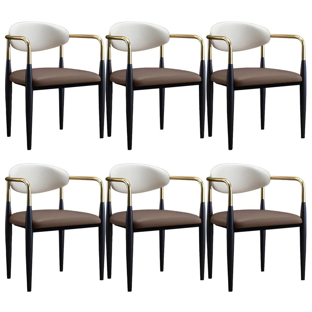 Curved Metal Legs Faux Leather Armrest Dining Chair