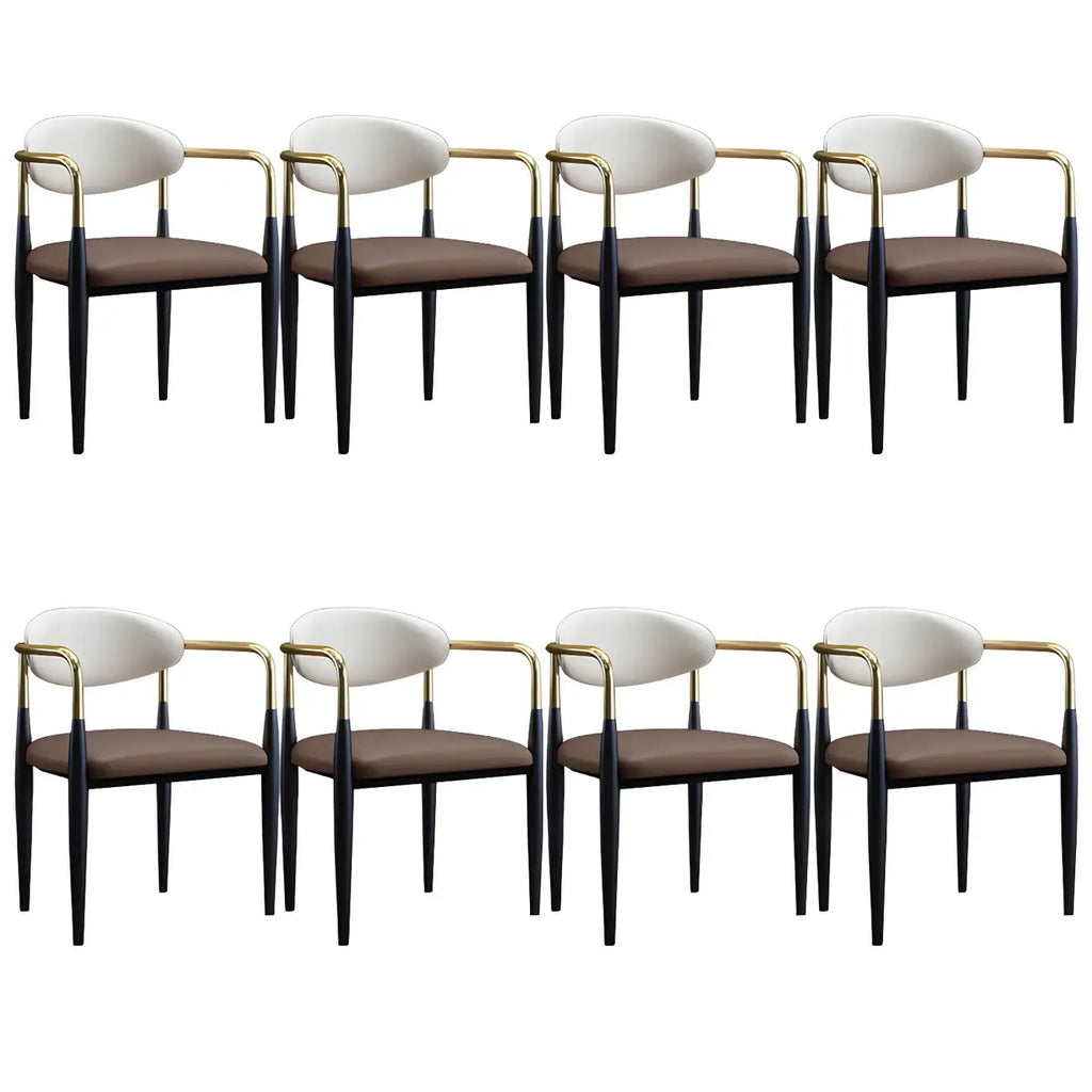 Curved Metal Legs Faux Leather Armrest Dining Chair