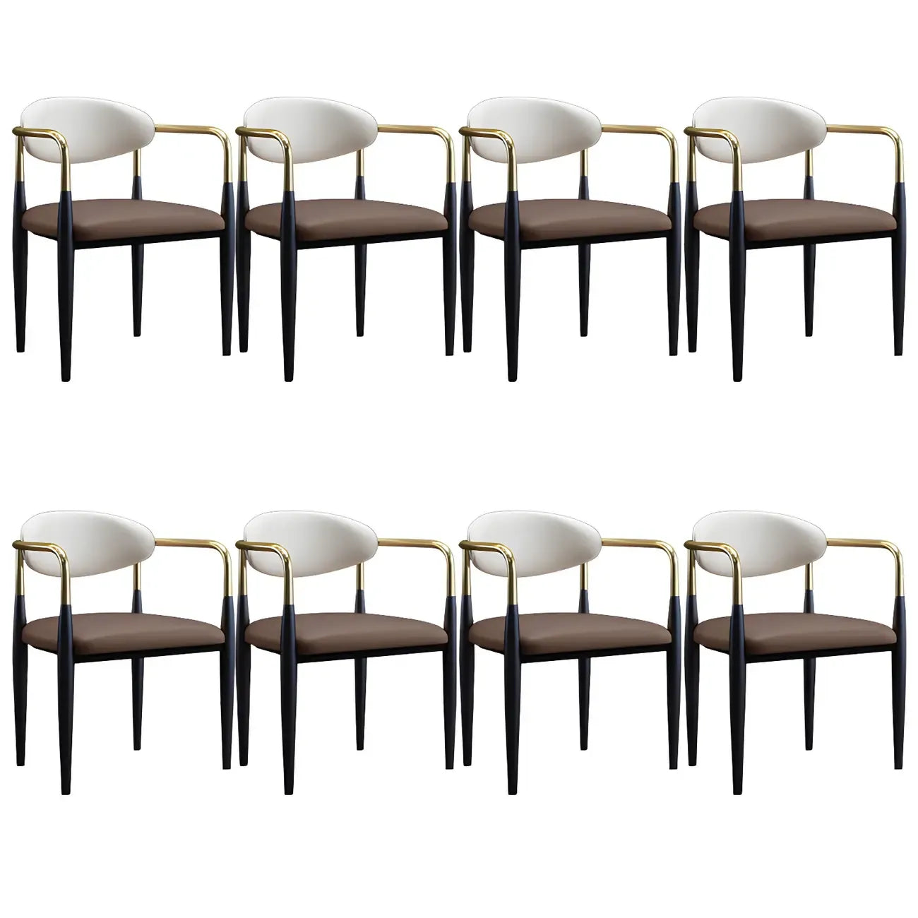 Curved Metal Legs Faux Leather Armrest Dining Chair