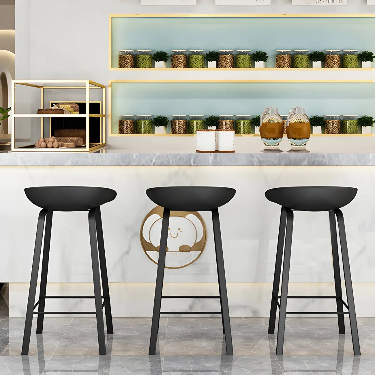 Contemporary Black Metal Sleek Design Ergonomic Bar Stool