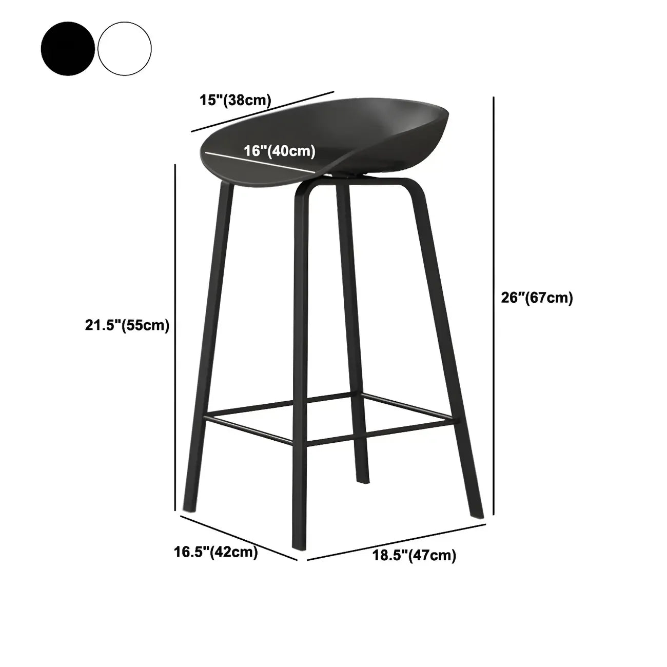 Contemporary Black Metal Sleek Design Ergonomic Bar Stool