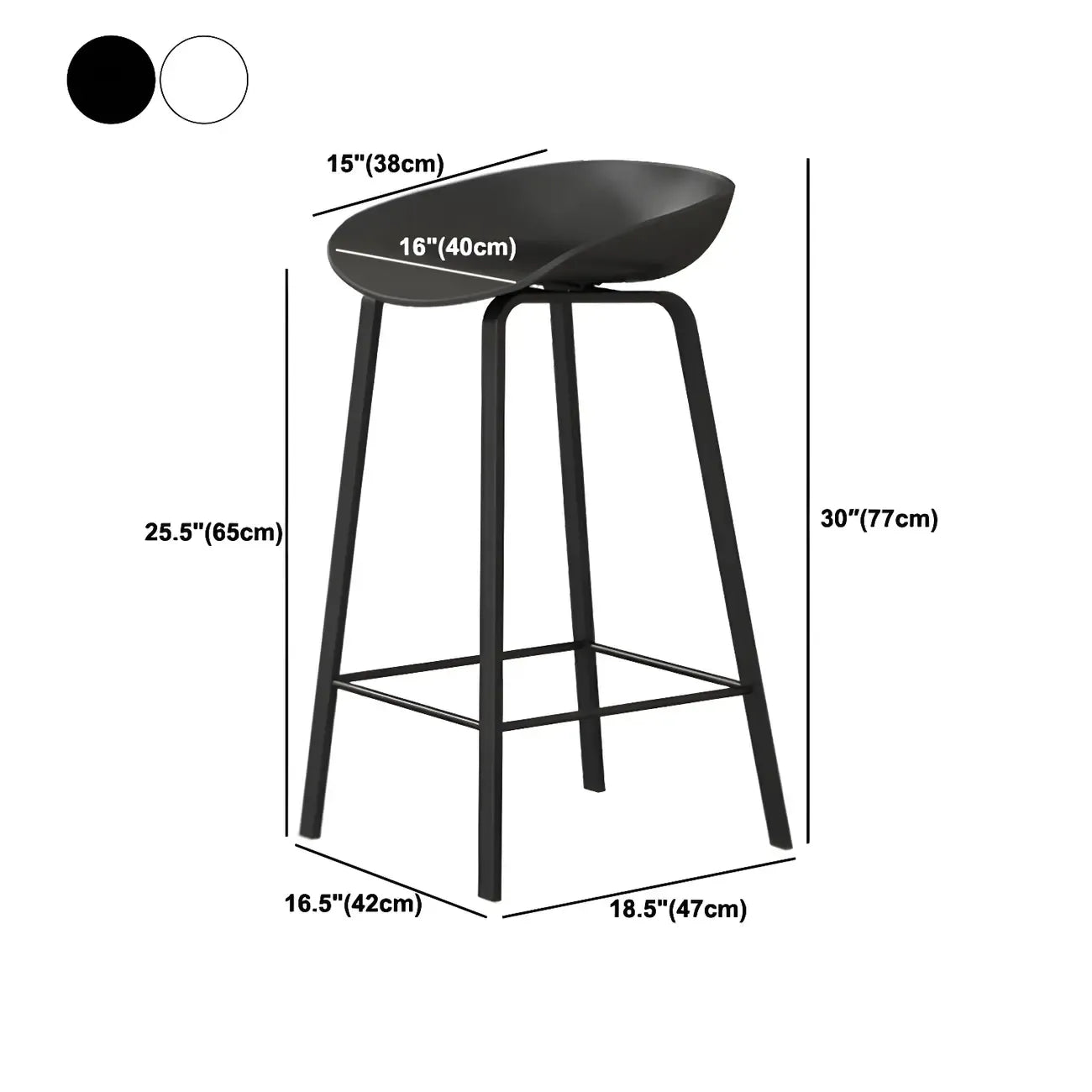 Contemporary Black Metal Sleek Design Ergonomic Bar Stool