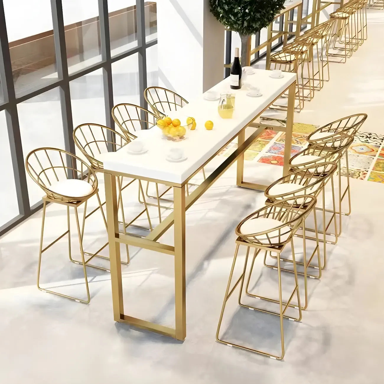 Rectangular Glam Marble Gold Base Bar Height Table