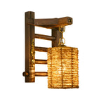 Cylinder Rattan Wood Outdoor Wall Sconce