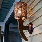 Cylinder Rattan Wood Outdoor Wall Sconce