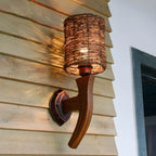 Cylinder Rattan Wood Outdoor Wall Sconce