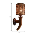 Cylinder Rattan Wood Outdoor Wall Sconce