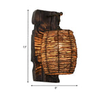 Cylinder Rattan Wood Outdoor Wall Sconce
