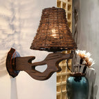 Cylinder Rattan Wood Outdoor Wall Sconce