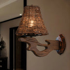 Cylinder Rattan Wood Outdoor Wall Sconce