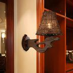 Cylinder Rattan Wood Outdoor Wall Sconce