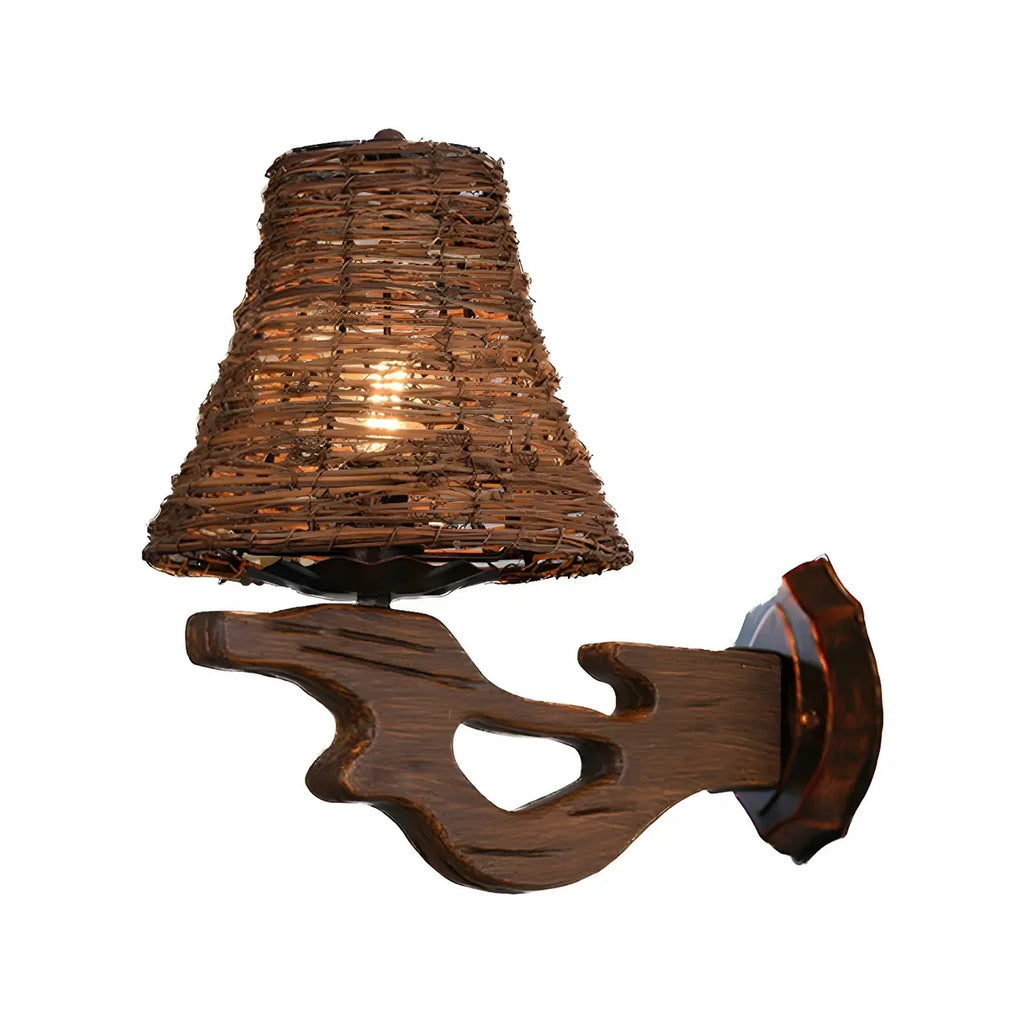Cylinder Rattan Wood Outdoor Wall Sconce