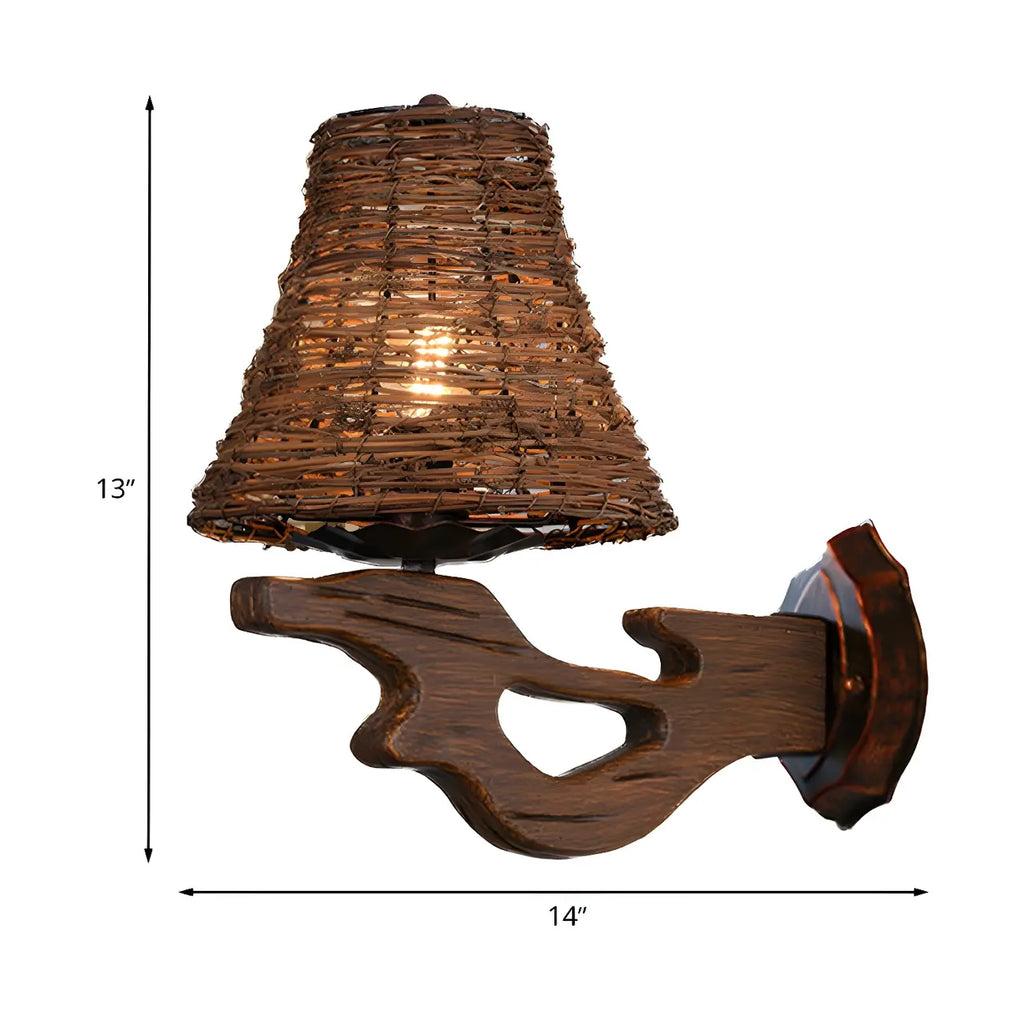 Cylinder Rattan Wood Outdoor Wall Sconce
