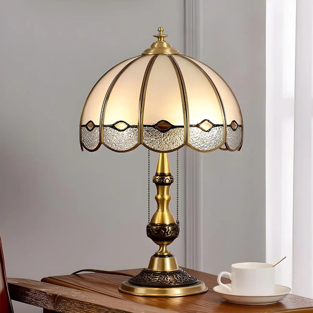 Nordic Dome Frosted Glass Table Lamp with Brass Base