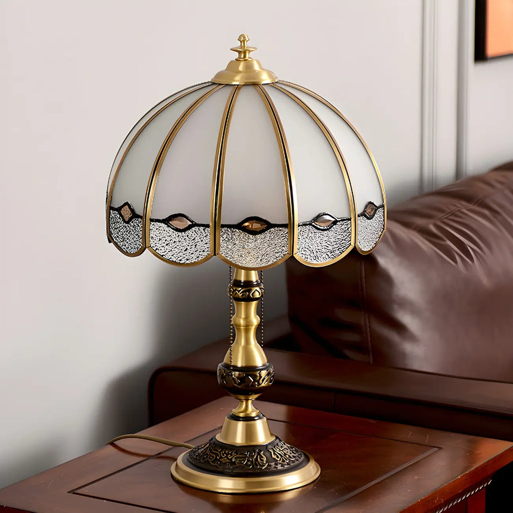 Nordic Dome Frosted Glass Table Lamp with Brass Base