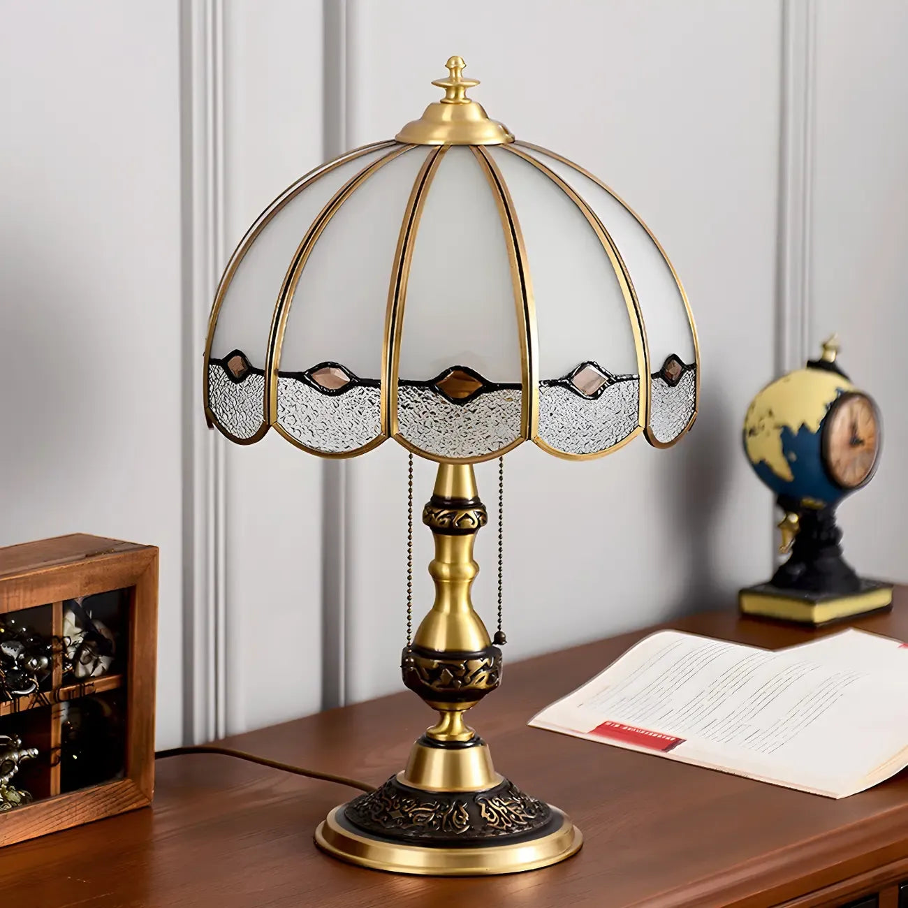Nordic Dome Frosted Glass Table Lamp with Brass Base