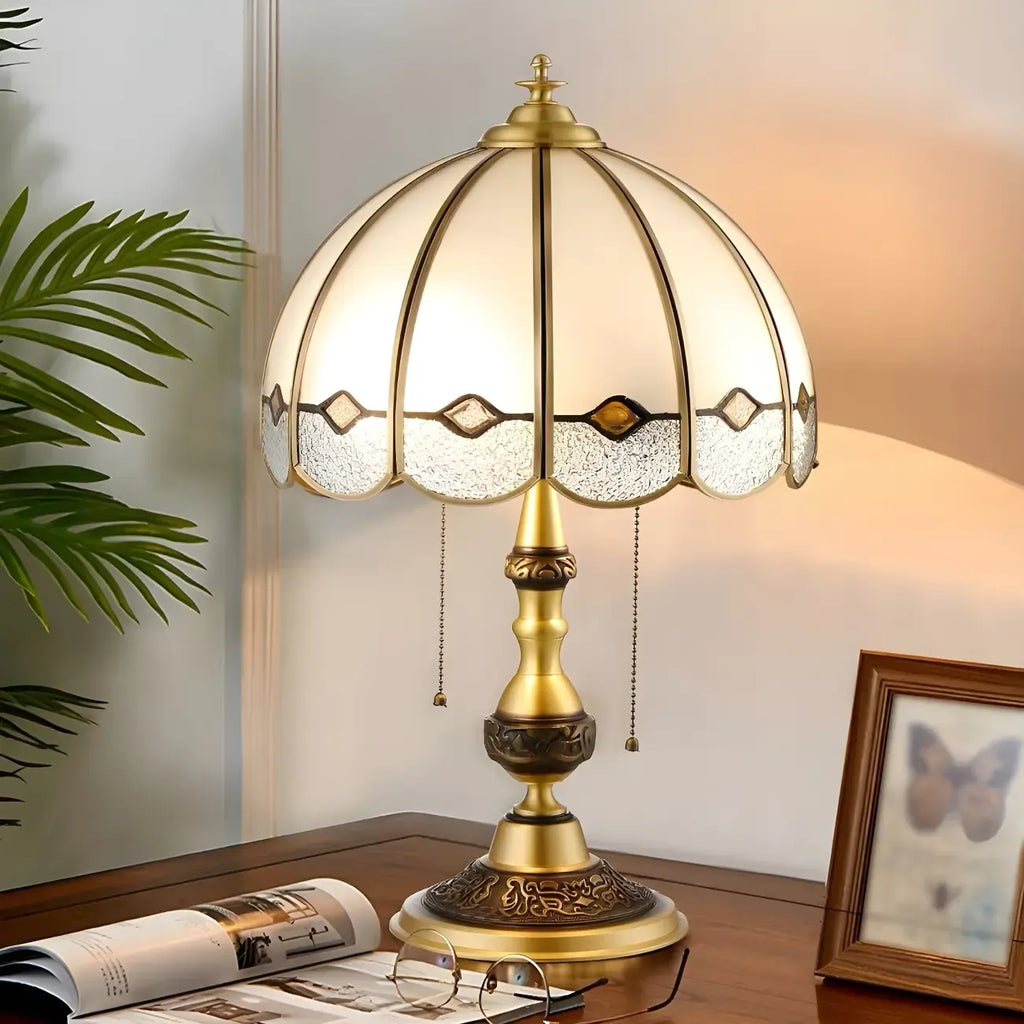 Nordic Dome Frosted Glass Table Lamp with Brass Base
