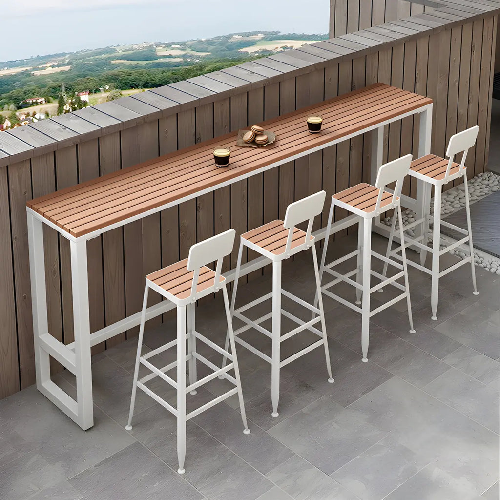 Rectangular Brown Tall Wood Bar Table Metal Base