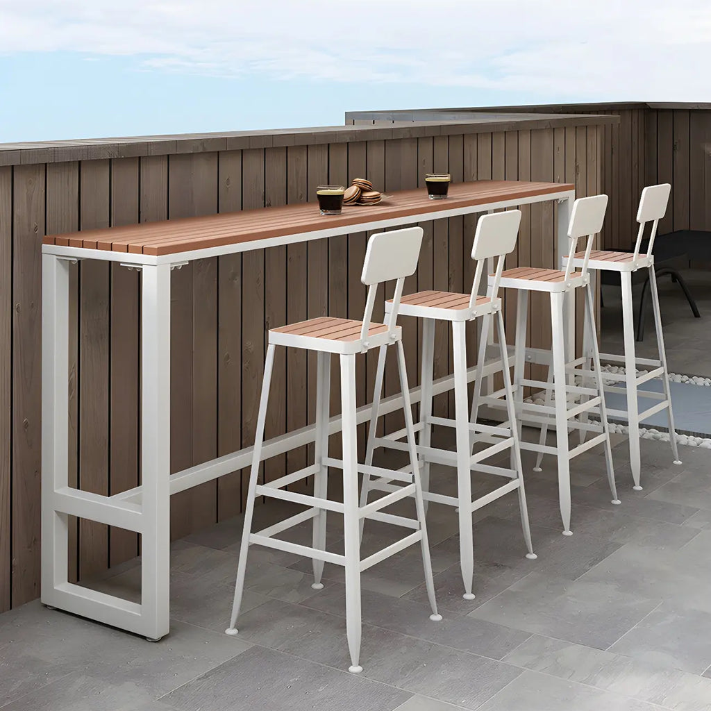 Rectangular Brown Tall Wood Bar Table Metal Base