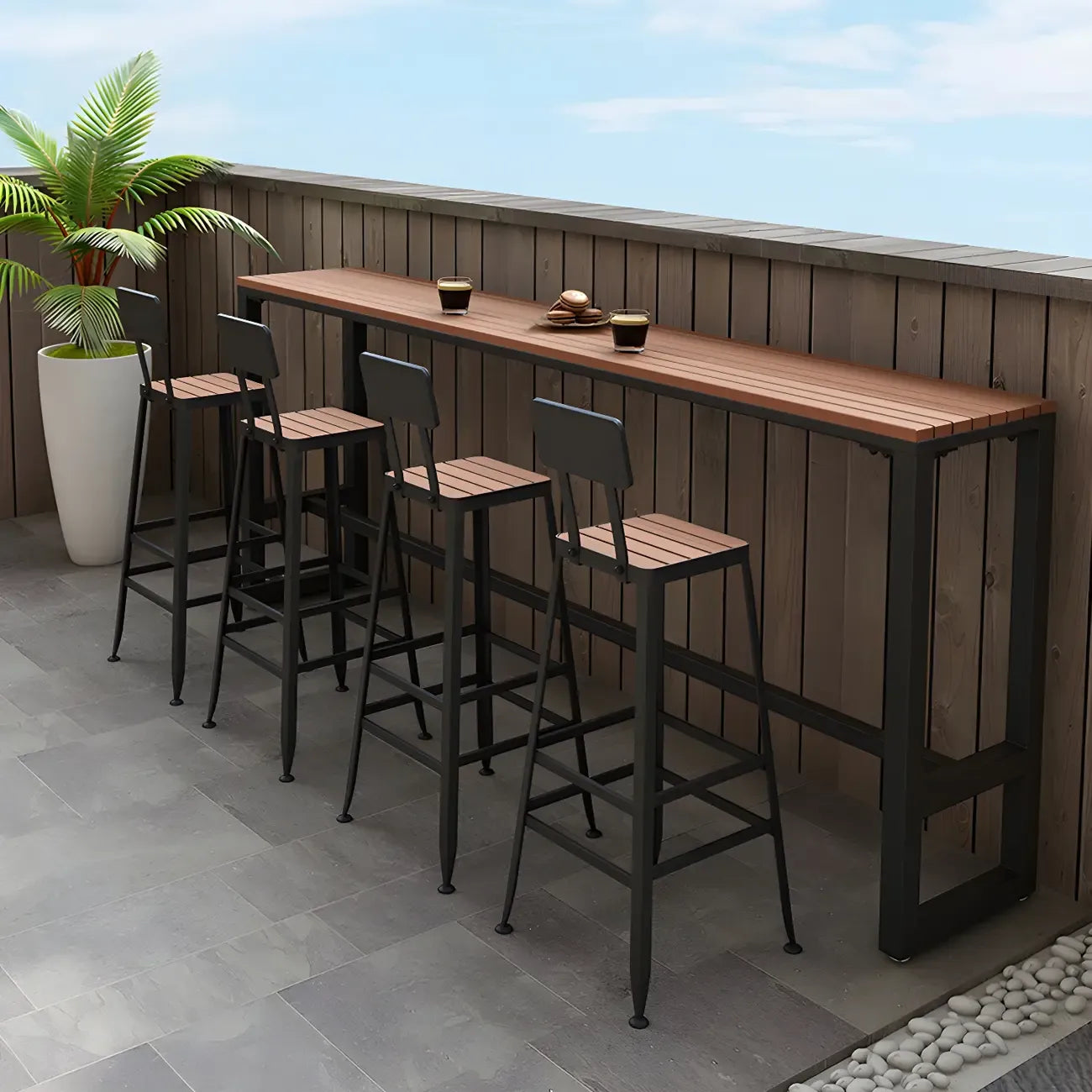 Rectangular Brown Tall Wood Bar Table Metal Base