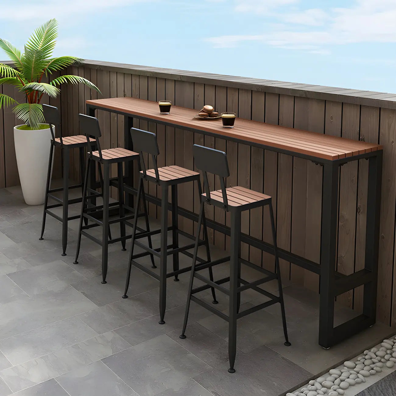 Rectangular Brown Tall Wood Bar Table Metal Base