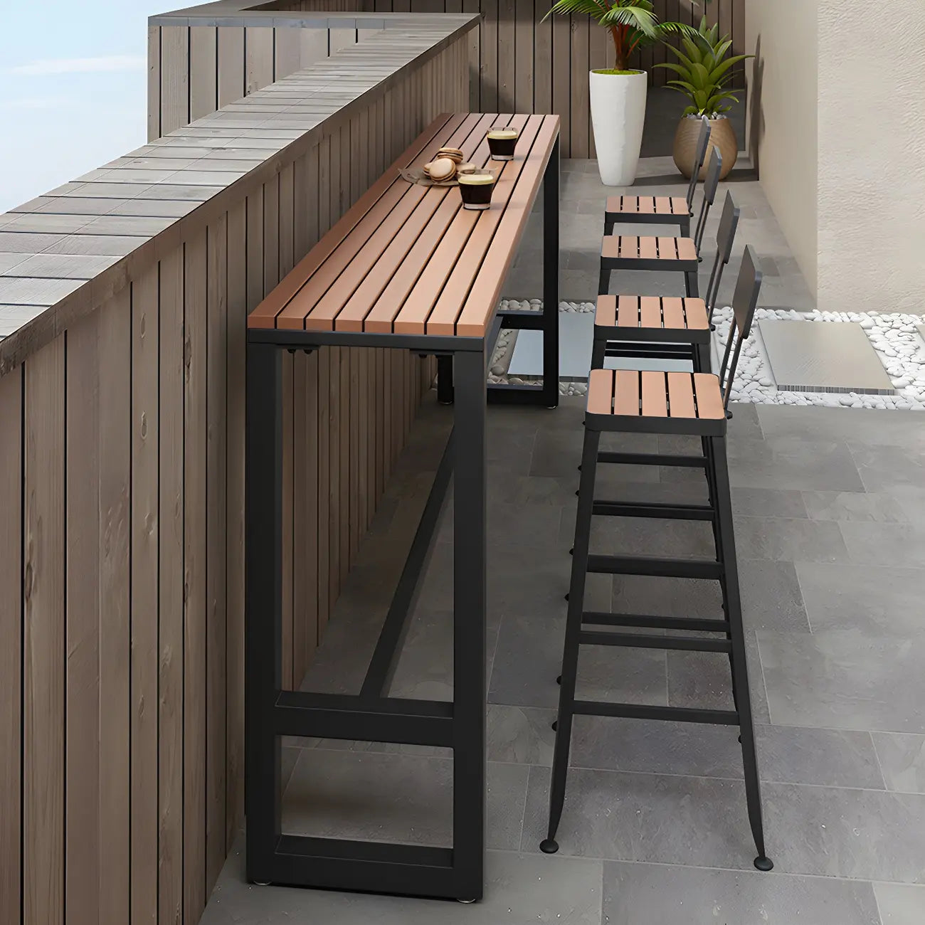 Rectangular Brown Tall Wood Bar Table Metal Base