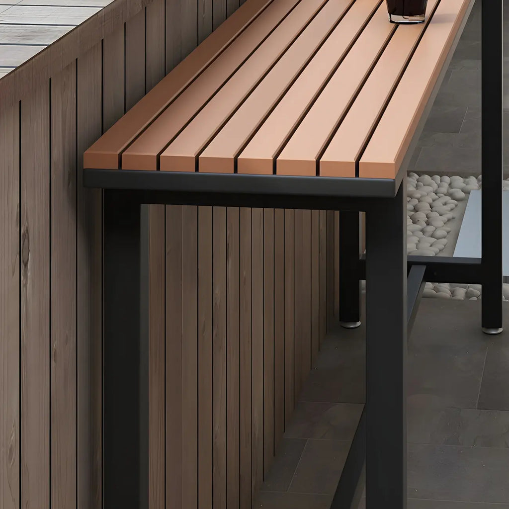 Rectangular Brown Tall Wood Bar Table Metal Base