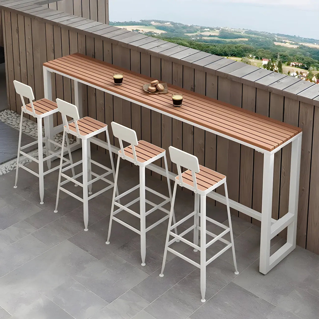 Rectangular Brown Tall Wood Bar Table Metal Base