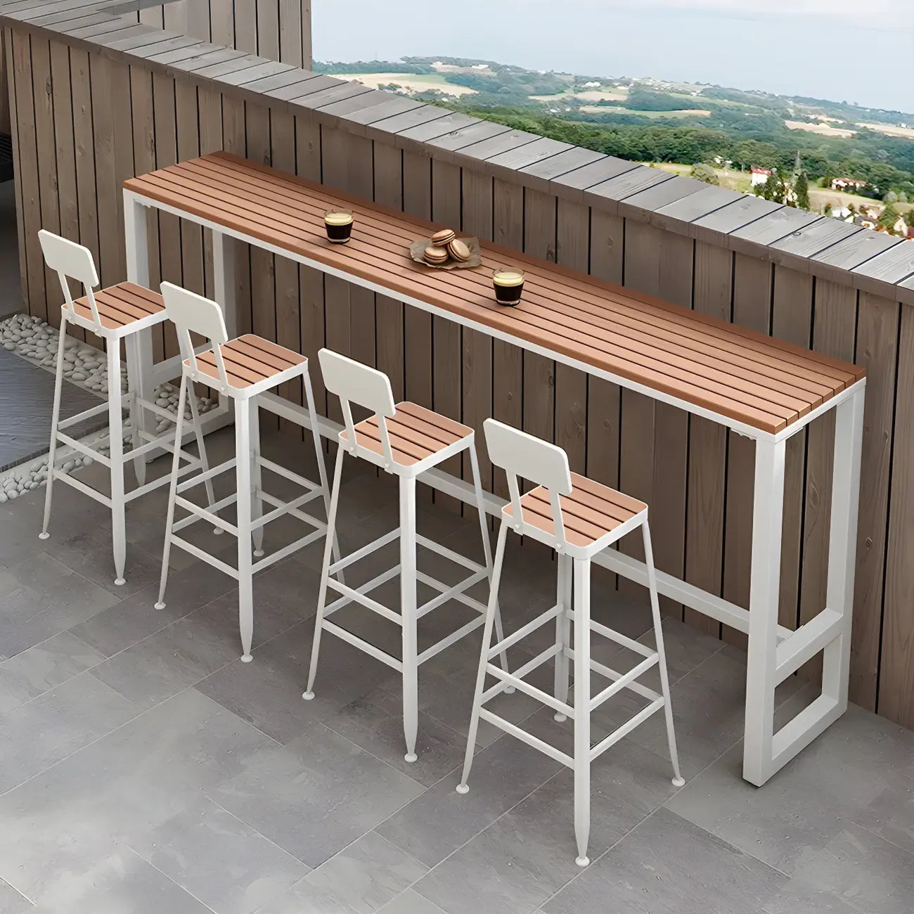 Rectangular Brown Tall Wood Bar Table Metal Base
