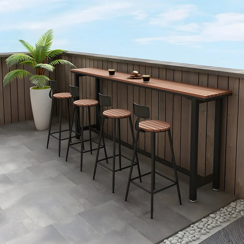 Rectangular Brown Tall Wood Bar Table Metal Base
