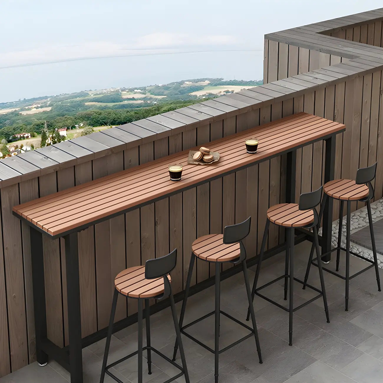 Rectangular Brown Tall Wood Bar Table Metal Base