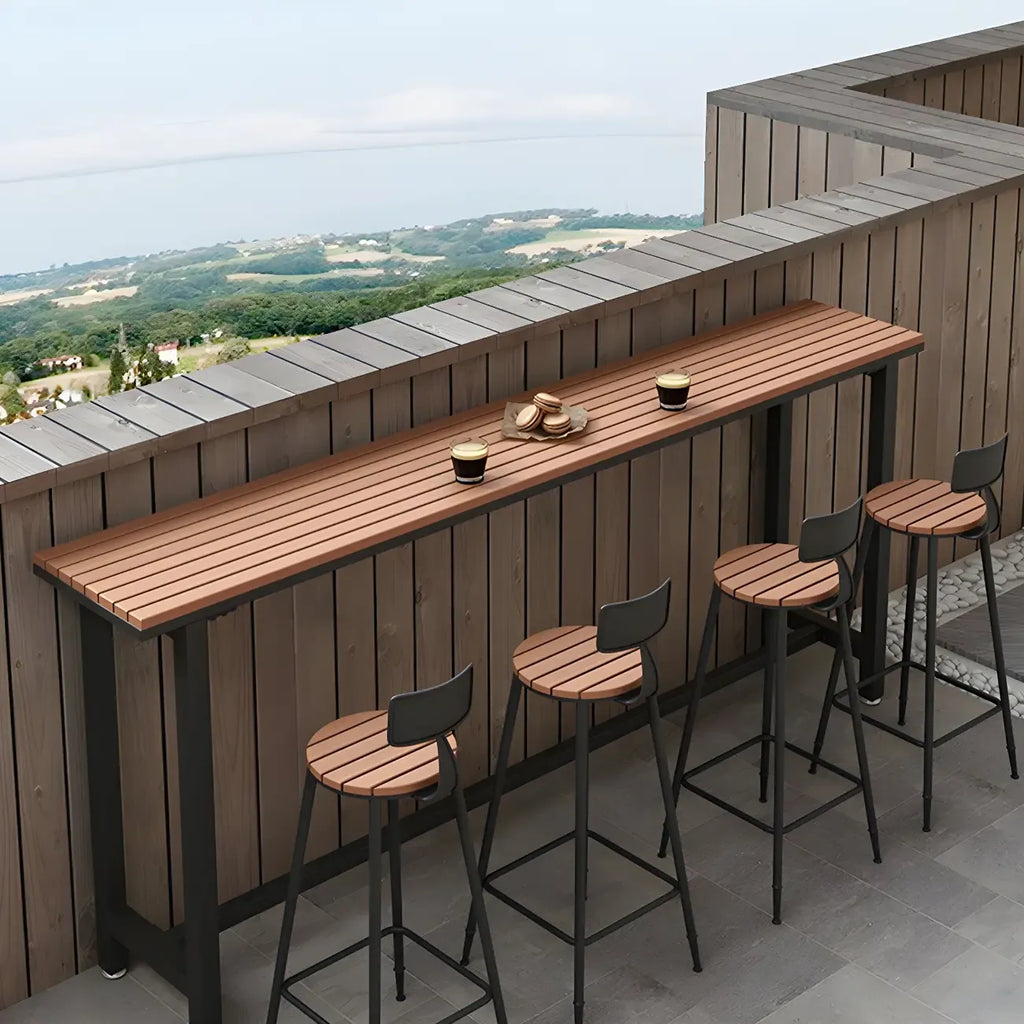 Rectangular Brown Tall Wood Bar Table Metal Base