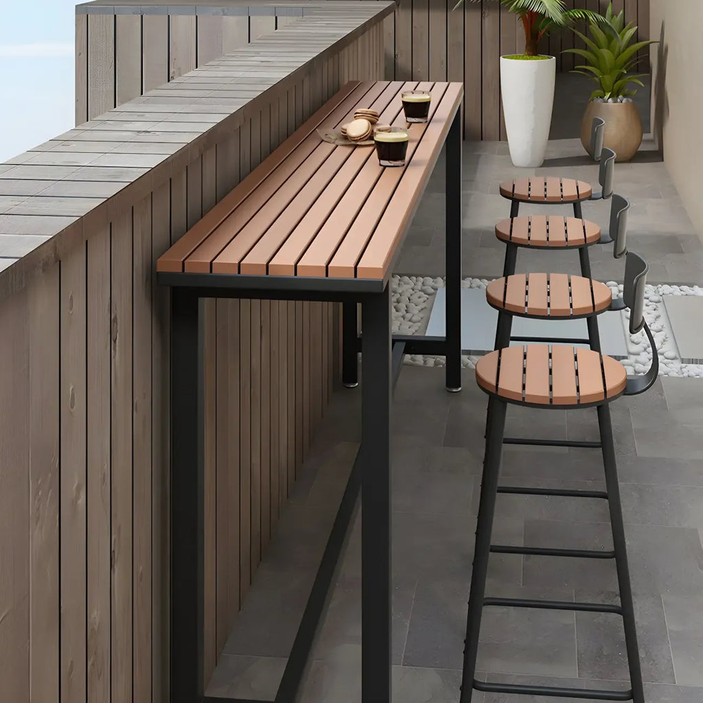 Rectangular Brown Tall Wood Bar Table Metal Base