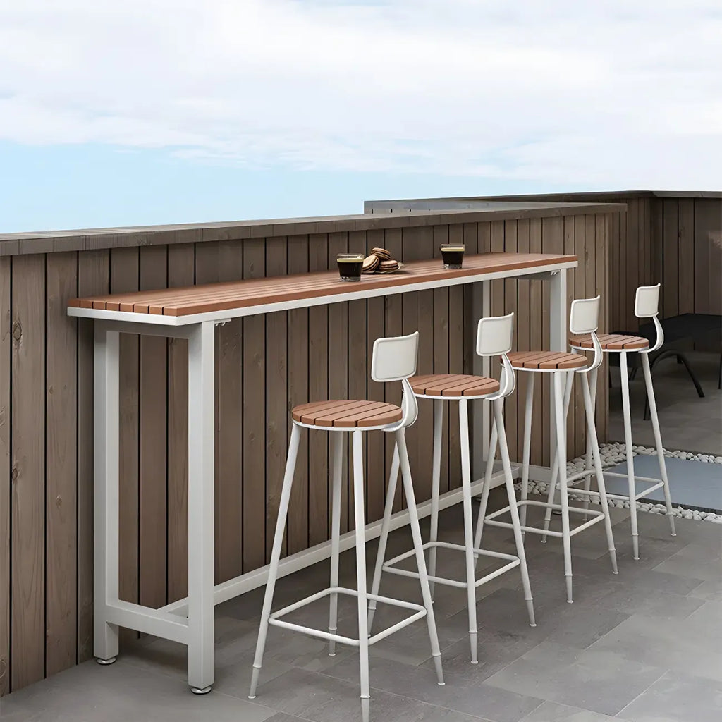Rectangular Brown Tall Wood Bar Table Metal Base