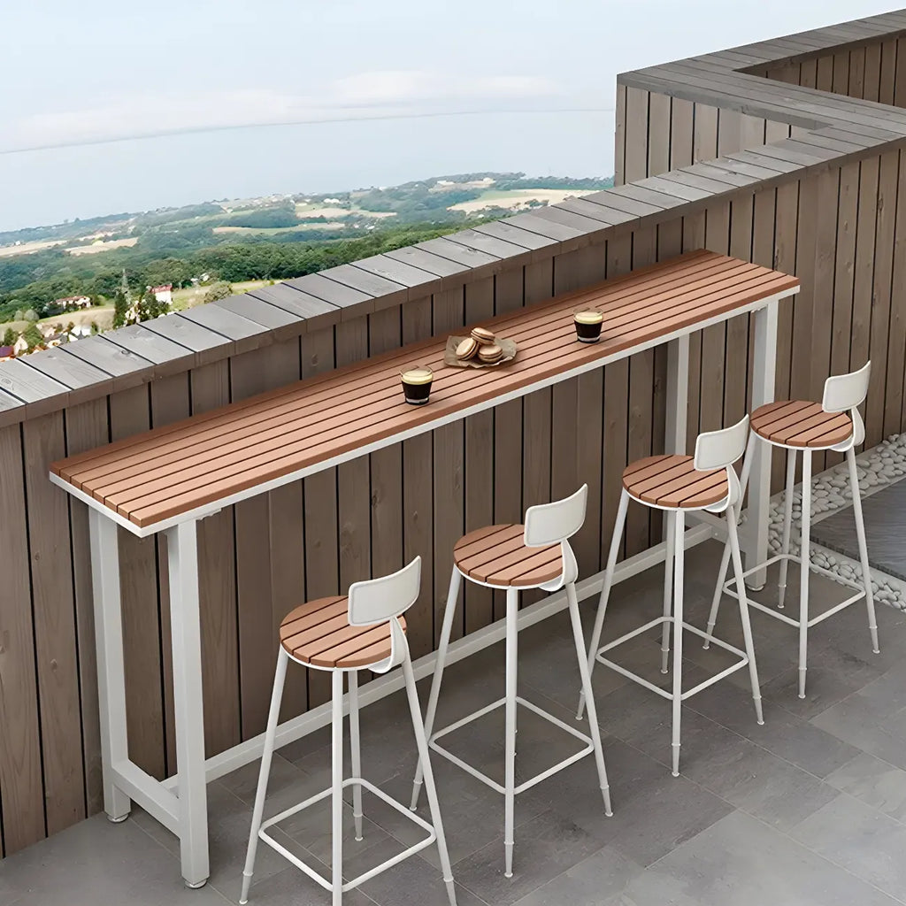 Rectangular Brown Tall Wood Bar Table Metal Base
