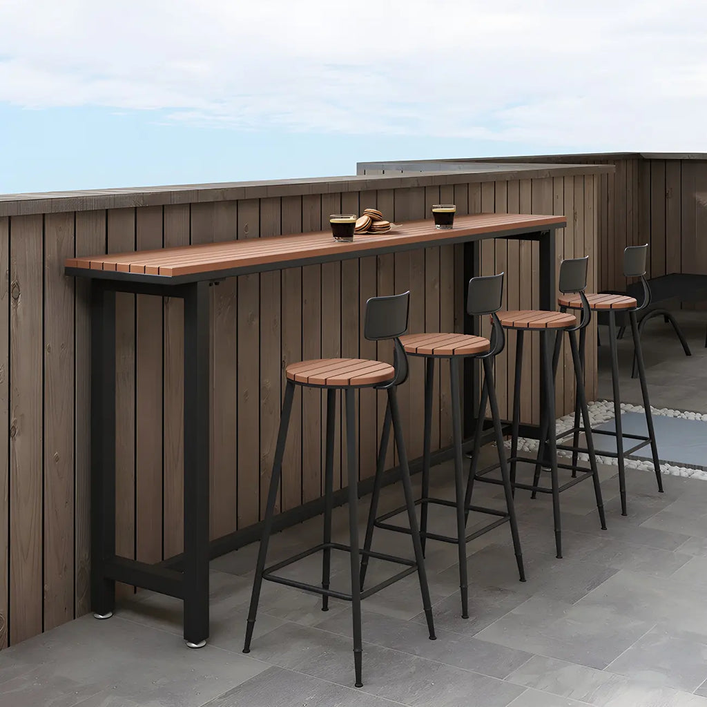 Rectangular Brown Tall Wood Bar Table Metal Base