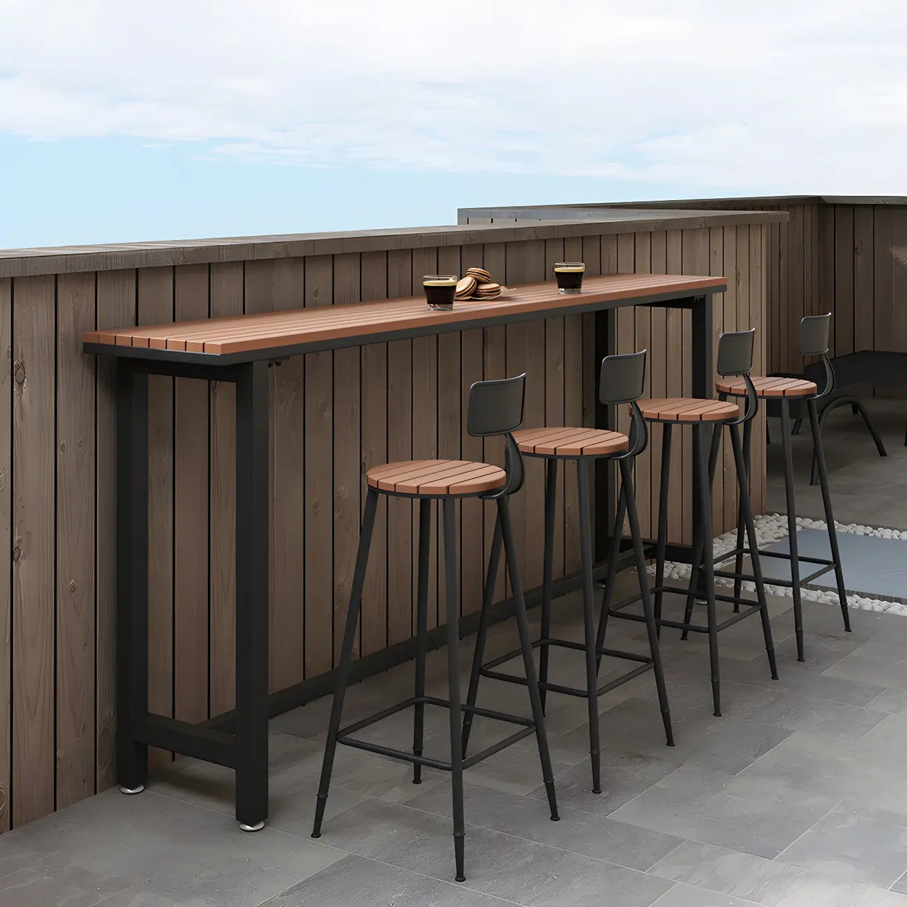 Rectangular Brown Tall Wood Bar Table Metal Base