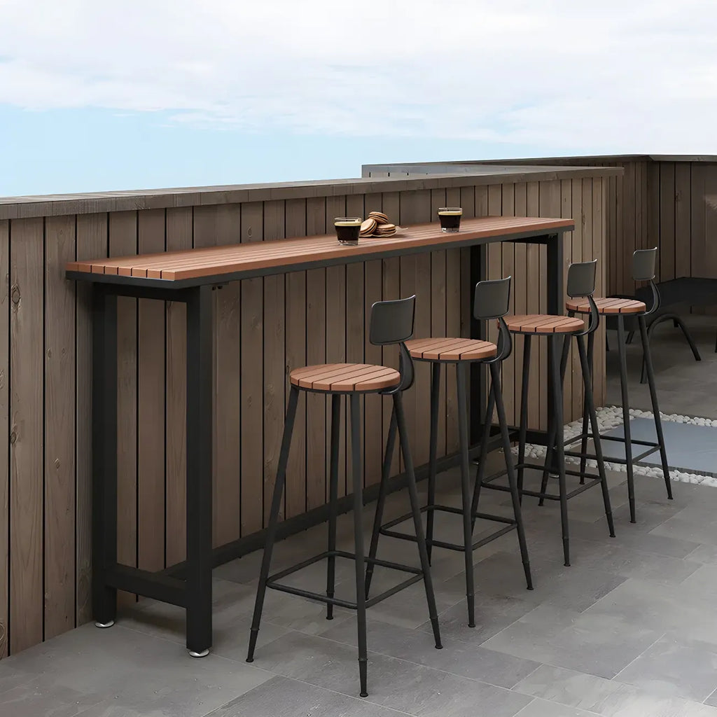 Rectangular Brown Tall Wood Bar Table Metal Base