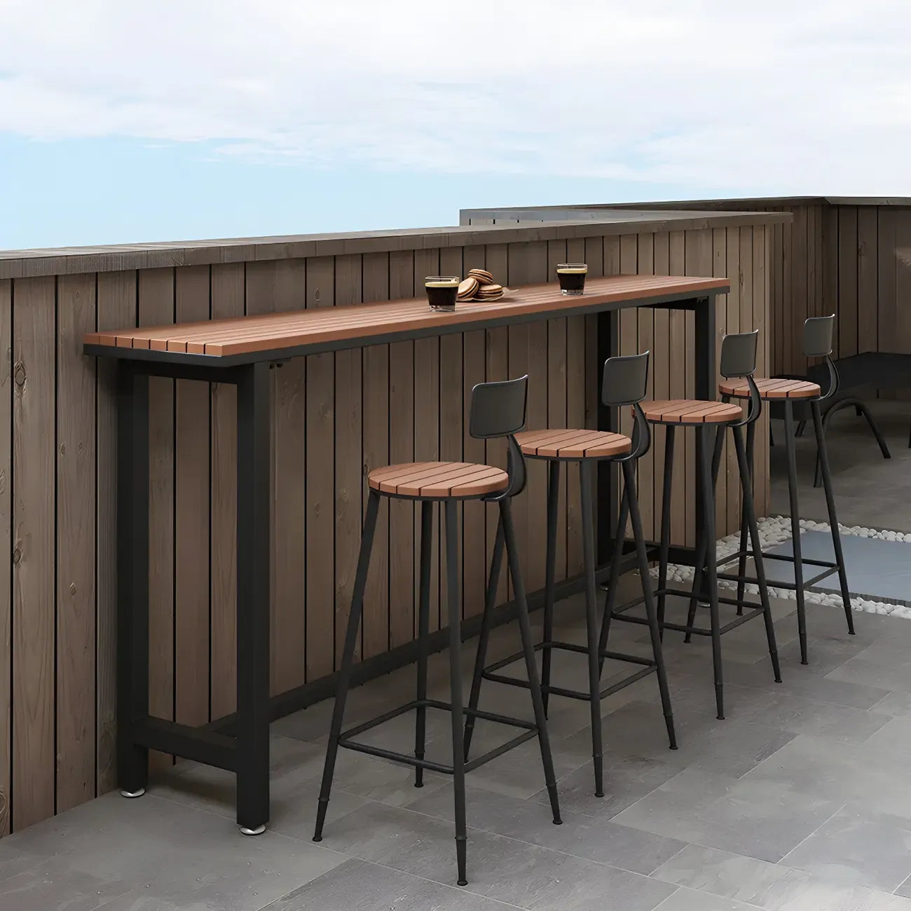 Rectangular Brown Tall Wood Bar Table Metal Base