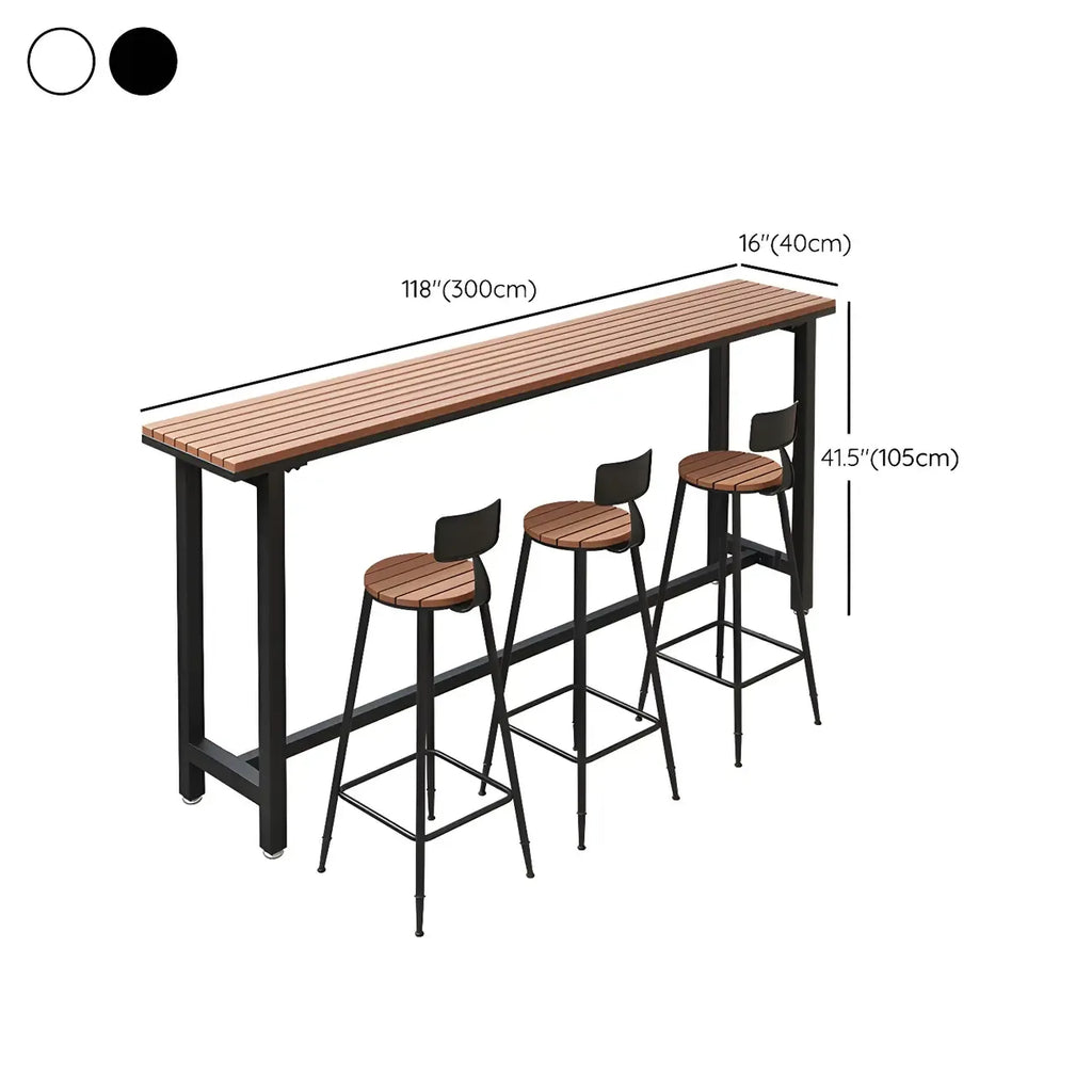 Rectangular Brown Tall Wood Bar Table Metal Base