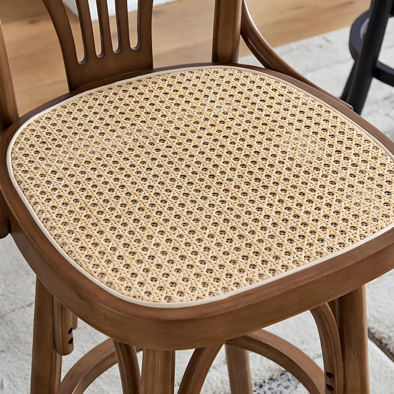Timeless Square Rattan Wood Low Back Bar Stool in Brown/ Black