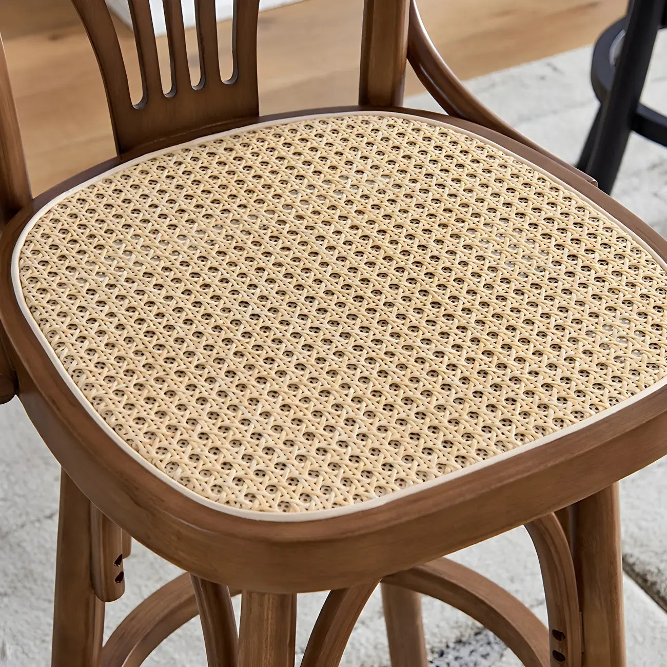 Timeless Square Rattan Wood Low Back Bar Stool in Brown/ Black