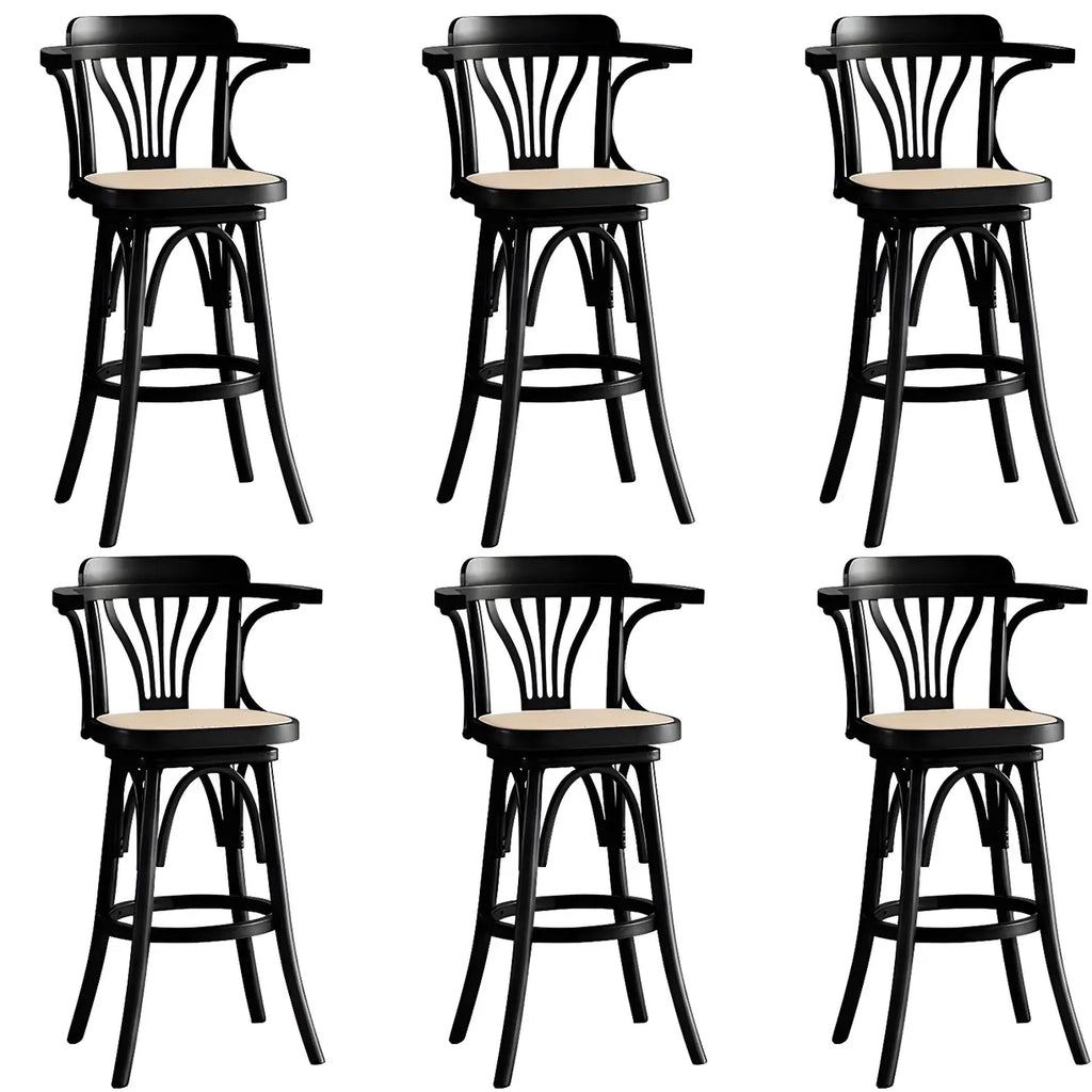 Timeless Square Rattan Wood Low Back Bar Stool in Brown/ Black