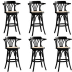 Timeless Square Rattan Wood Low Back Bar Stool in Brown/ Black