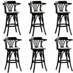 Timeless Square Rattan Wood Low Back Bar Stool in Brown/ Black