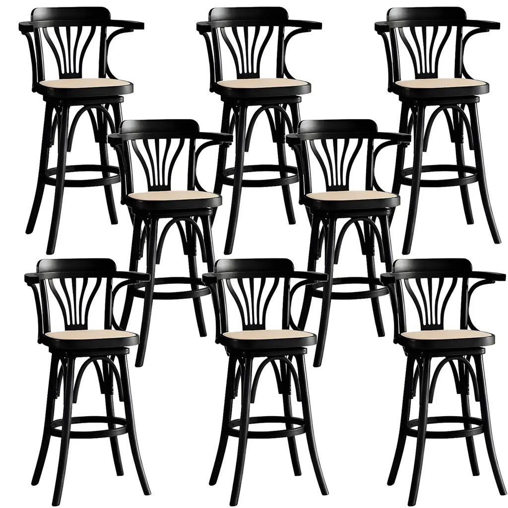 Timeless Square Rattan Wood Low Back Bar Stool in Brown/ Black